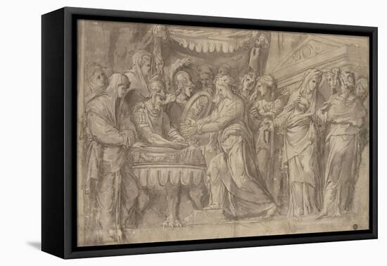 Romains déposant des bijoux selon le voeu de Camille après la prise de Véies-Taddeo Zuccaro-Framed Stretched Canvas