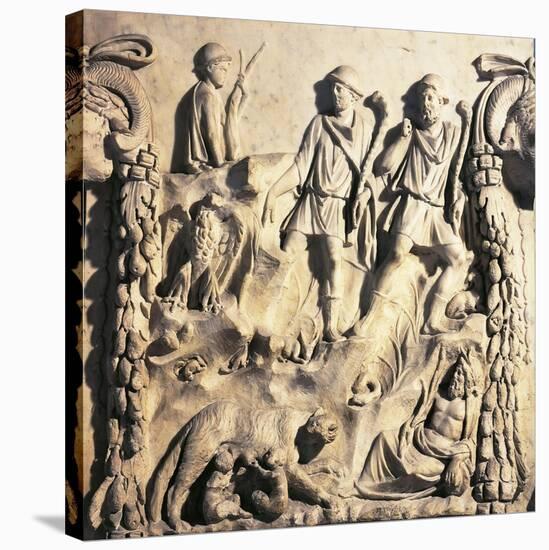 Roman Altar Depicting Myth of Origins of Rome from Excavations of Ostia, Lazio Region, Italy-null-Stretched Canvas