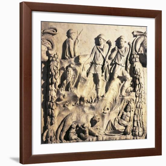 Roman Altar Depicting Myth of Origins of Rome from Excavations of Ostia, Lazio Region, Italy-null-Framed Giclee Print