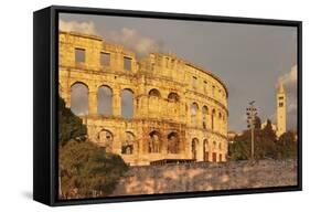 Roman Amphitheatre at Sunset, Pula, Istria, Croatia, Europe-Markus Lange-Framed Stretched Canvas