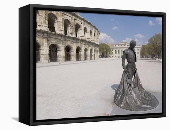 Roman Arena with Bullfighter Statue, Nimes, Languedoc, France, Europe-Ethel Davies-Framed Stretched Canvas