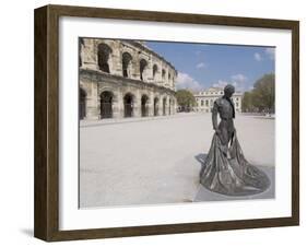 Roman Arena with Bullfighter Statue, Nimes, Languedoc, France, Europe-Ethel Davies-Framed Photographic Print