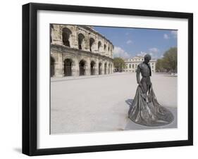 Roman Arena with Bullfighter Statue, Nimes, Languedoc, France, Europe-Ethel Davies-Framed Photographic Print