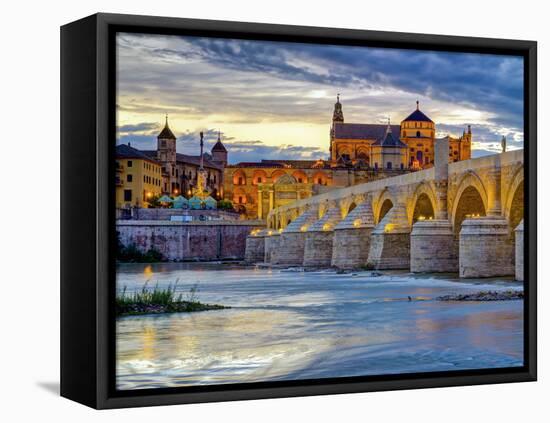 Roman Bridge Over Guadalquivir River and Mezquita, Cordoba, Cordoba Province, Andalucia, Spain-Alan Copson-Framed Stretched Canvas