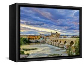 Roman Bridge Over Guadalquivir River and Mezquita, Cordoba, Cordoba Province, Andalucia, Spain-Alan Copson-Framed Stretched Canvas