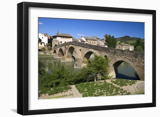 Roman Bridge Spanning the Arga River, Puente La Reina, Navarra, Spain-David R. Frazier-Framed Photographic Print