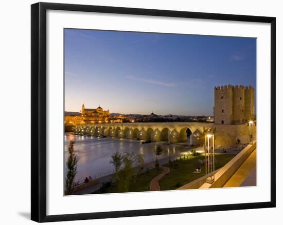 Roman Bridge with Calahorra Tower at Night, Cordoba, Andalusia, Spain-phbcz-Framed Photographic Print