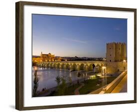 Roman Bridge with Calahorra Tower at Night, Cordoba, Andalusia, Spain-phbcz-Framed Photographic Print