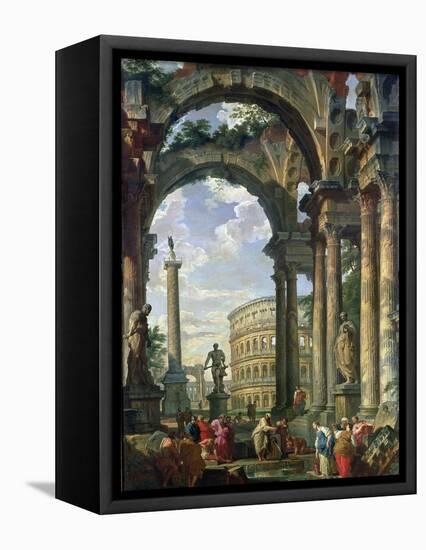 Roman Capriccio, 18th Century-Giovanni Paolo Pannini-Framed Stretched Canvas