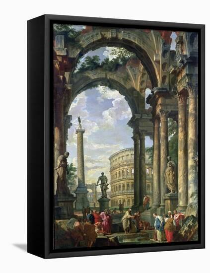 Roman Capriccio, 18th Century-Giovanni Paolo Pannini-Framed Stretched Canvas