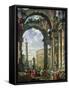 Roman Capriccio, 18th Century-Giovanni Paolo Pannini-Framed Stretched Canvas