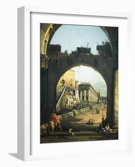 Roman Capriccio with Capitol, 1743-1745-Bernardo Bellotto-Framed Giclee Print