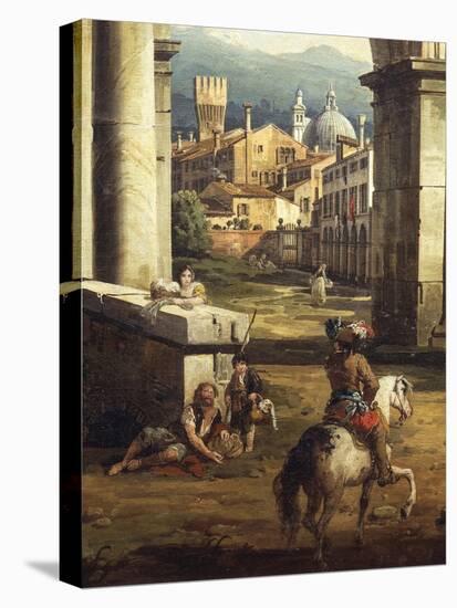 Roman Capriccio with Turreted Walls and City Gates, 1742-1747-Bernardo Bellotto-Stretched Canvas