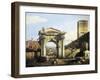 Roman Capriccio with Turreted Walls and City Gates, 1742-1747-Bernardo Bellotto-Framed Giclee Print