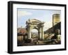 Roman Capriccio with Turreted Walls and City Gates, 1742-1747-Bernardo Bellotto-Framed Giclee Print