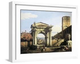 Roman Capriccio with Turreted Walls and City Gates, 1742-1747-Bernardo Bellotto-Framed Giclee Print