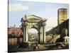 Roman Capriccio with Turreted Walls and City Gates, 1742-1747-Bernardo Bellotto-Stretched Canvas
