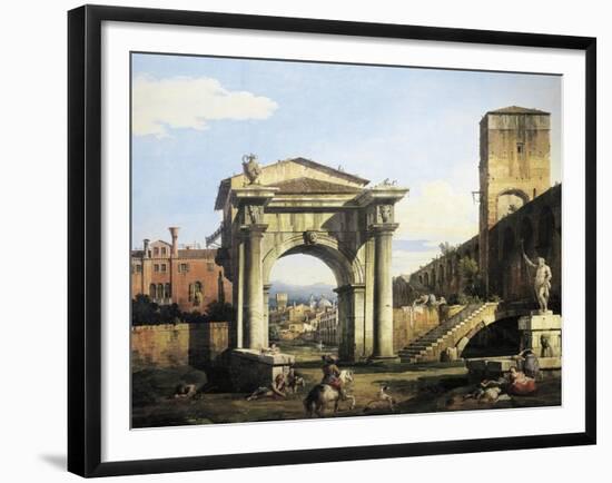 Roman Capriccio with Turreted Walls and City Gates, 1742-1747-Bernardo Bellotto-Framed Giclee Print