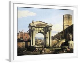 Roman Capriccio with Turreted Walls and City Gates, 1742-1747-Bernardo Bellotto-Framed Giclee Print