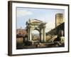 Roman Capriccio with Turreted Walls and City Gates, 1742-1747-Bernardo Bellotto-Framed Giclee Print