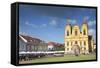 Roman Catholic Cathedral and Outdoor Cafes in Piata Unirii, Timisoara, Banat, Romania, Europe-Ian Trower-Framed Stretched Canvas