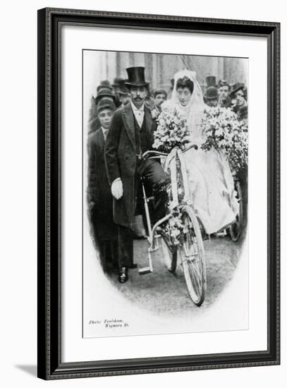 Roman Catholic Couple Leaving Notre Dame De France, Leicester Square, on Bicycles-null-Framed Photographic Print