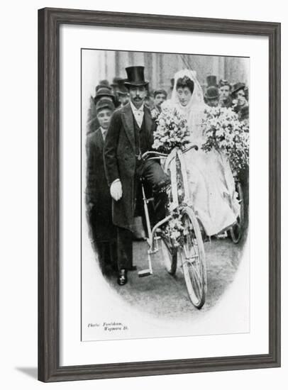 Roman Catholic Couple Leaving Notre Dame De France, Leicester Square, on Bicycles-null-Framed Photographic Print