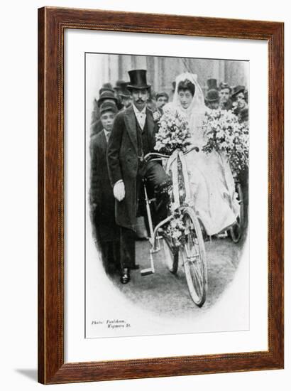 Roman Catholic Couple Leaving Notre Dame De France, Leicester Square, on Bicycles-null-Framed Photographic Print