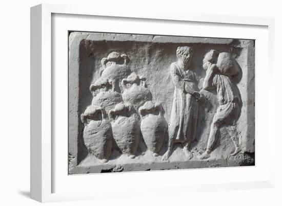 Roman Civilization, Bas-Relief Depicting Roman Cellar with Amphorae Wine Ware-null-Framed Giclee Print