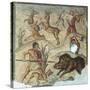 Roman Civilization, Mosaic Depicting Boar Hunting Scene-null-Stretched Canvas