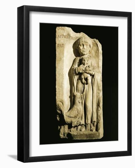 Roman Civilization, Stele Depicting Child and Rooster, from Bordeaux, France-null-Framed Giclee Print