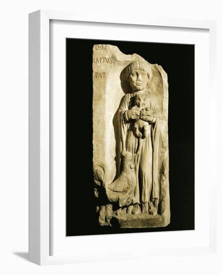 Roman Civilization, Stele Depicting Child and Rooster, from Bordeaux, France-null-Framed Giclee Print