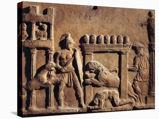 Roman Civilization, Terracotta Relief Depicting Hunting Scene in Circus-null-Stretched Canvas