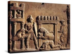 Roman Civilization, Terracotta Relief Depicting Hunting Scene in Circus-null-Stretched Canvas