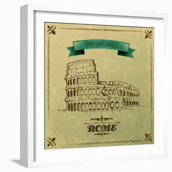 Roman Colosseum For Retro Travel Poster-stockshoppe-Framed Art Print