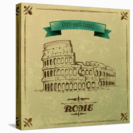 Roman Colosseum For Retro Travel Poster-stockshoppe-Stretched Canvas