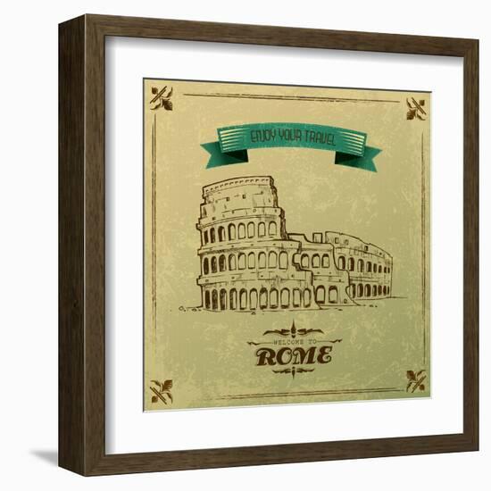 Roman Colosseum For Retro Travel Poster-stockshoppe-Framed Art Print