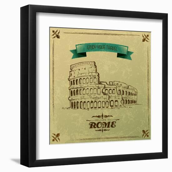 Roman Colosseum For Retro Travel Poster-stockshoppe-Framed Art Print