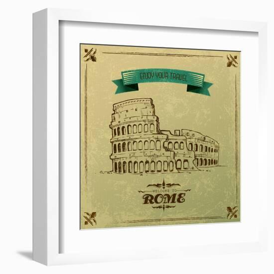 Roman Colosseum For Retro Travel Poster-stockshoppe-Framed Art Print