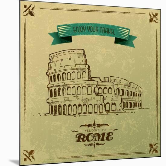 Roman Colosseum For Retro Travel Poster-stockshoppe-Mounted Art Print