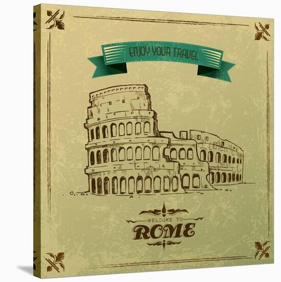 Roman Colosseum For Retro Travel Poster-stockshoppe-Stretched Canvas