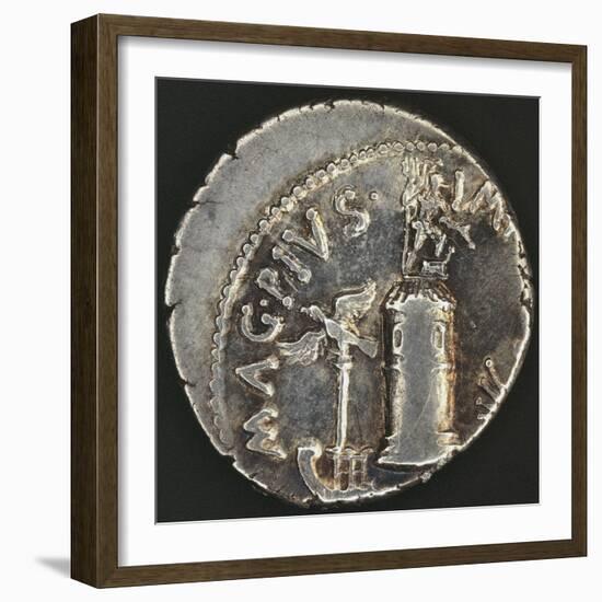 Roman Denarius of Sextus Pompey Depicting Galley Ship with Banner in Front of Messina Lighthouse-null-Framed Giclee Print