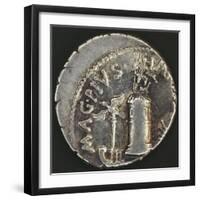 Roman Denarius of Sextus Pompey Depicting Galley Ship with Banner in Front of Messina Lighthouse-null-Framed Giclee Print