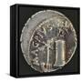 Roman Denarius of Sextus Pompey Depicting Galley Ship with Banner in Front of Messina Lighthouse-null-Framed Stretched Canvas