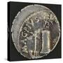 Roman Denarius of Sextus Pompey Depicting Galley Ship with Banner in Front of Messina Lighthouse-null-Stretched Canvas