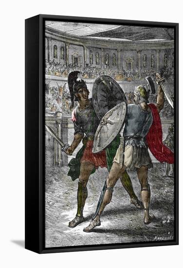 Roman Emperor Commodus Enjoying Fighting as a Gladiator, 190 AD-null-Framed Stretched Canvas