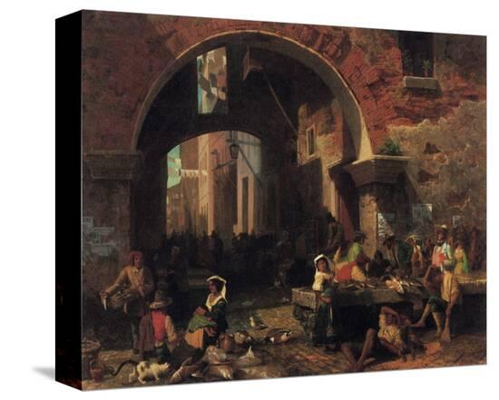 Roman Fish Market-Albert Bierstadt-Stretched Canvas