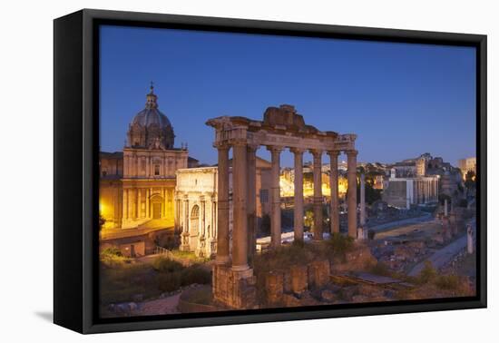 Roman Forum (Unesco World Heritage Site) at Dusk, Rome, Lazio, Italy-Ian Trower-Framed Stretched Canvas