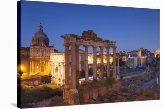 Roman Forum (Unesco World Heritage Site) at Dusk, Rome, Lazio, Italy-Ian Trower-Stretched Canvas