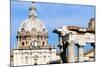 Roman Forum with Temple of Saturn, and the Dome of Santi Luca E Martina Behind, Rome, Lazio, Italy-Nico Tondini-Mounted Photographic Print